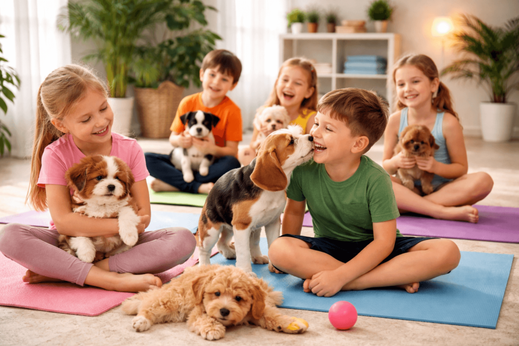 Anglų kalbos dienos stovykla šuniukų ir triušiukų joga